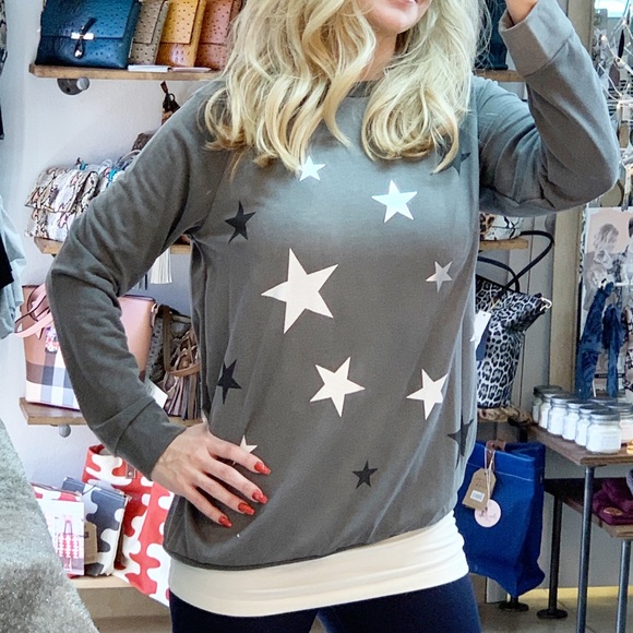 Boujee Boutique Tops - Charcoal Star Print Terry Top